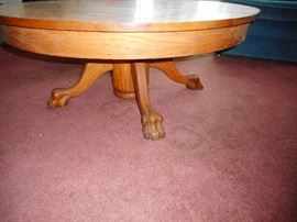 Antique Oak Hand Carved Claw Ball Foot Cocktail Table