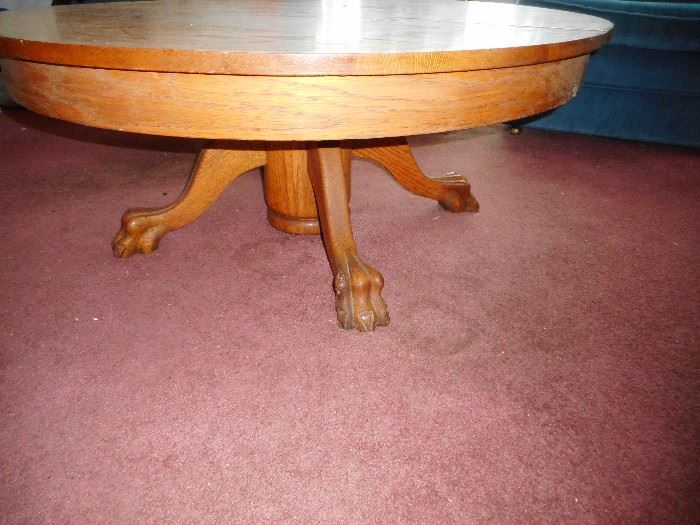 Antique Oak Hand Carved Claw Ball Foot Cocktail Table