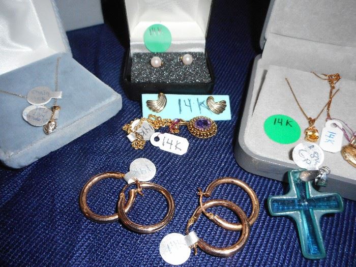 10-14k Gold Earrings, Necklaces, Rings, 