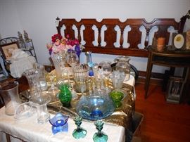 Vases, Candle Holders. Mid Century Full Size Head Board