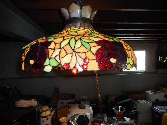 Vintage Stained Leaded Glass Light Fixture