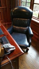 Leathercraft executive swivel arm chair. Blue Leather to match desk.