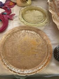 Peach Depression Platter and Amber Platter