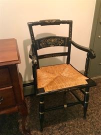 Hitchcock Arm Chair Black stencil with Rush seat 