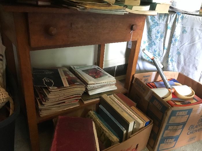 Vintage school desk and many books