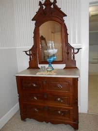 Ornate antique marble top dresser