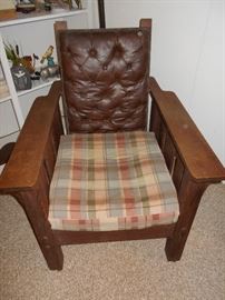 Antique oak chair. button tufted back in good condition. Original seat is covered with fabric. Condition of seat unknown