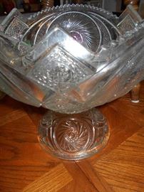American cut glass punch bowl and base