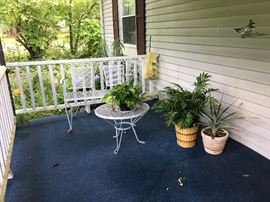Plants and vintage expanded metal patio set.   2 piece set