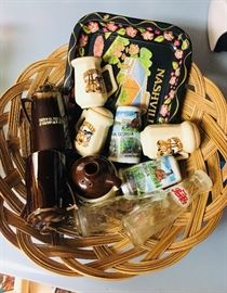 Collectible souvenir salt and pepper shakers and metal card tray