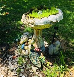 Birdbath full of succulents