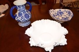 Milk glass and blue ware