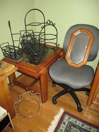 END TABLE, KITCHENWARE, DESK CHAIR