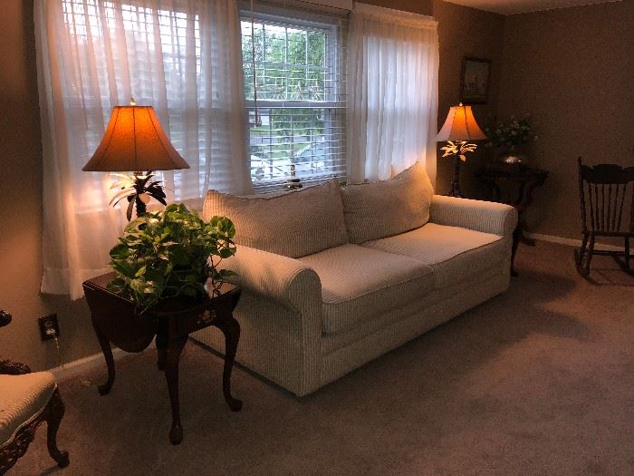  White Couch. End Tables. Lamps. Family Heritage Estate Sales, LLC. New Jersey Estate Sales/ Pennsylvania Estate Sales. 