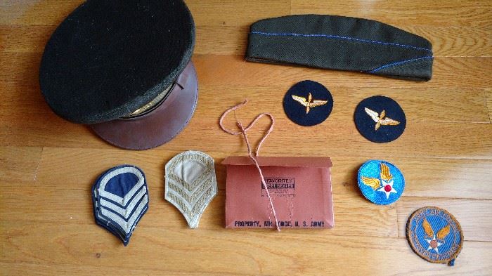 WW2 military hats, patches