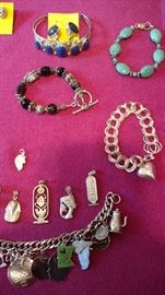 sterling and lapis bracelet/earring set, sterling bracelets, charm bracelet