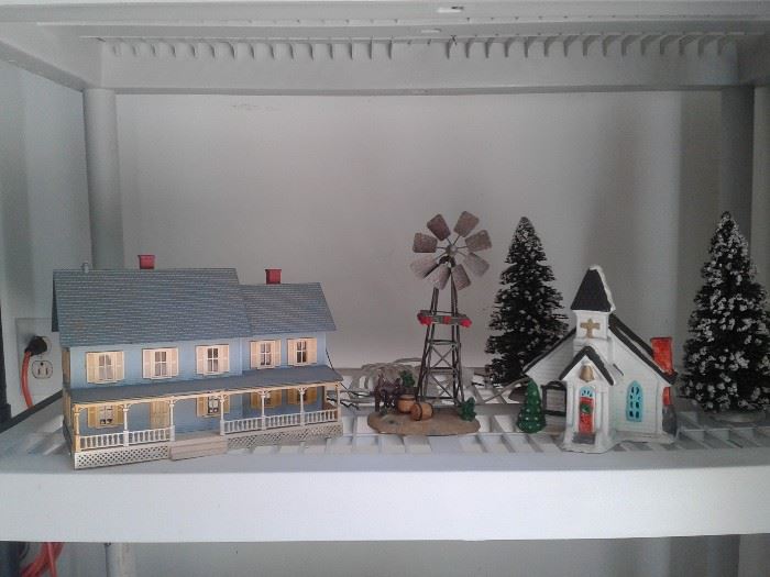 railroad buildings and accessories - homeplace, windmill, church, sampling of trees