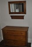 Early Pine Beveled Top Pine Chest, pine shelf & OG Mirror
