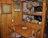 Maple Drop-Leaf Table & 2 Chairs, Spice Cabinet & Collection of Baskets.