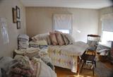 Linens, Maple Singel Cannon Ball bed & Patchwork Quilts.