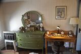 Painted Mirror Dresser, pine desk AC & floor lamp.