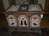 Pennsylvania Dutch folk art painted 2 drawer blanket box.