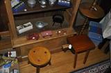 Handmade Milk Stools, Cushman floor lamp & pewter.