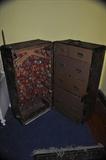 Turn of the century steamer/wardrobe trunk w/original fancy material inside & out