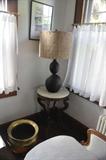 Victorian Marble top walnut stand & large brass jardiniere