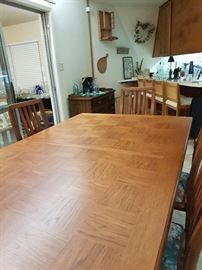 Pecan Dining Table with Six Chairs Seats up to 12, Two Leaves