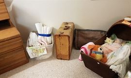 Vintage Luggage, Primitive Baby Cradle with Square Nails