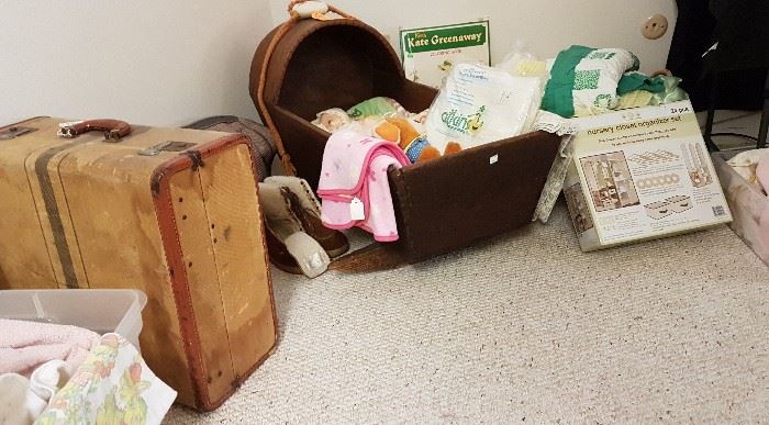 Vintage Luggage, Primitive Baby Cradle with Square Nails