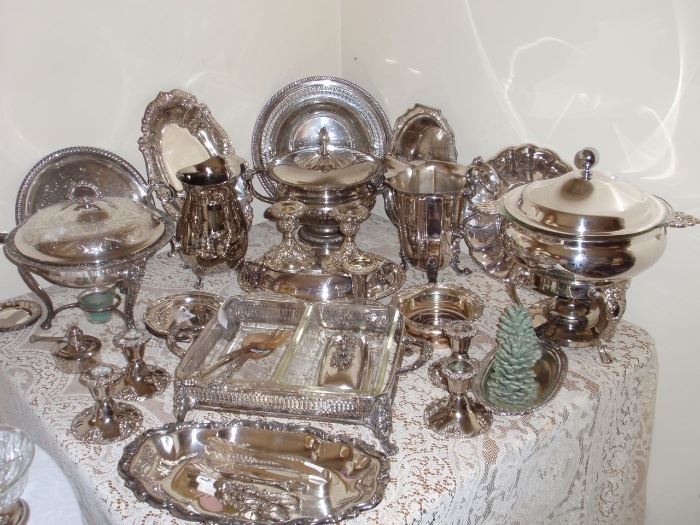 Collection of beautiful Silver Plate Serving Pieces all polished and ready to use!