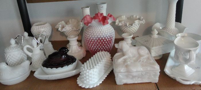 Large collection of milk glass both hob nob design and others.