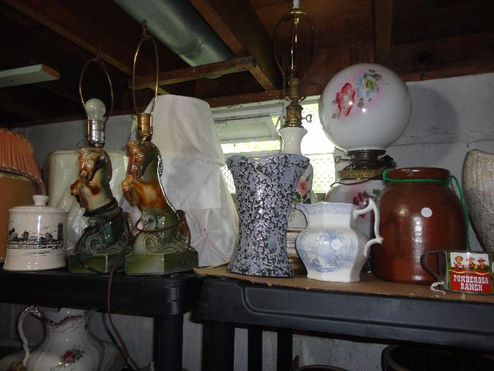 Large Gone with the Wind lamp, pair of horse lamps from the 1960's, Worcester pitcher and more!