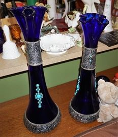 Pair of cobalt glass vases