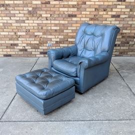 Hancock and Moore blue leather club chair & ottoman - $250 MARDOWN now $100
