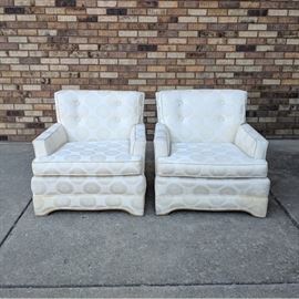 Pair of ivory Chinoiserie style lounge chairs with bamboo trim - $75/pair 
