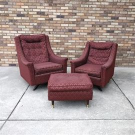Mid century modern pair of swivel chairs with matching ottoman - $400/set 
