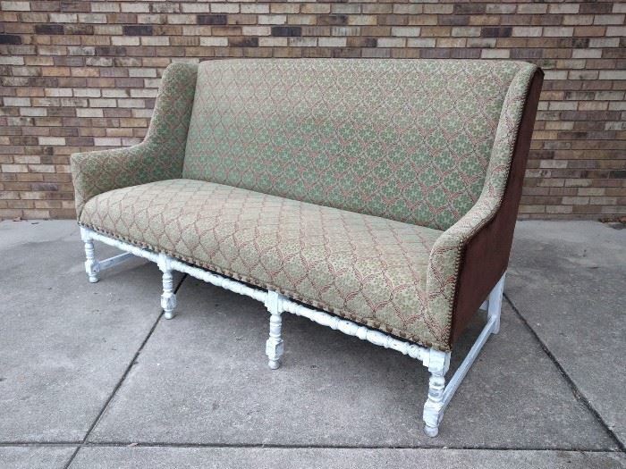 7ft Antique shabby chic chenille & velvet high back Banquette sofa - $300 MARKDOWN now $200
