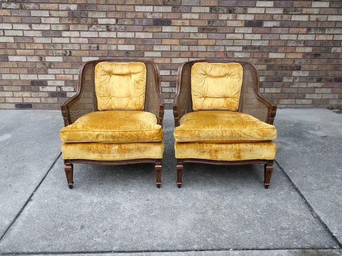 Pair of gold velvet cane club chairs - $100/pair 
