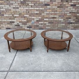 Pair of Mid century modern round galss top accent tables - $50/pair

