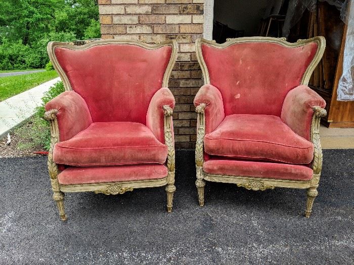 Pair of Antique Italian Baroque Bergere Wingback Chairs,  original- found condition $250/pair 

