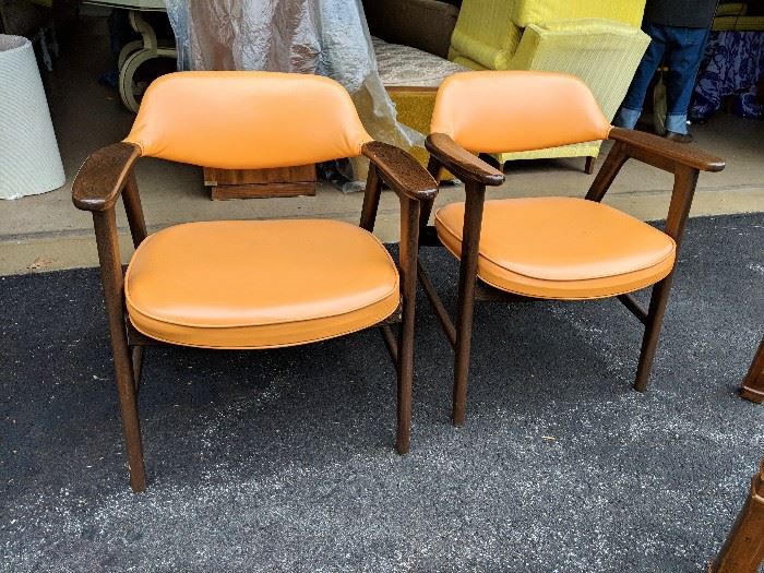 Pair of danish modern orange & walnut arm chair from Paoli - SOLD
