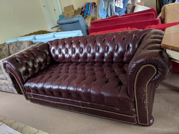 Maroon leather chesterfield tufted sofa - $200 MARKDOWN now$100
