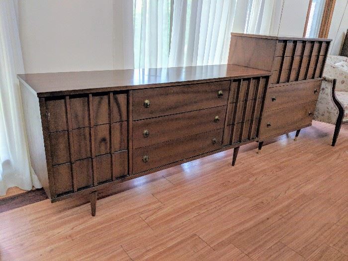 Mid century modern walnut lowboy dresser - $350 Mid century modern walnut highboy dresser - $350

