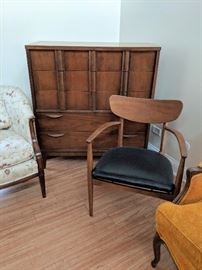 Danish modern 5 drawer highboy dresser Kroehler - $475 - Danish modern walnut lounge chair - $200
