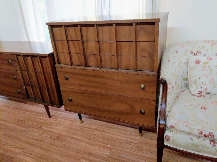 Mid century modern walnut highboy dresser - $350
