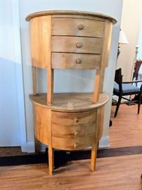 Pair of demi-lune tall pine side tables - $200/pair 

