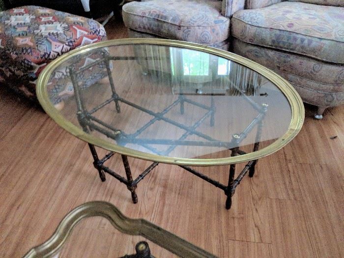 Baker Furniture Style oval Brass tray top coffee table - $350

